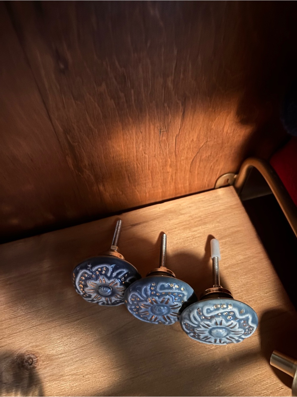 Set of 3 Decorative Blue Ceramic Drawer Knobs